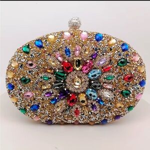 Gold Multi Crystal Clutch